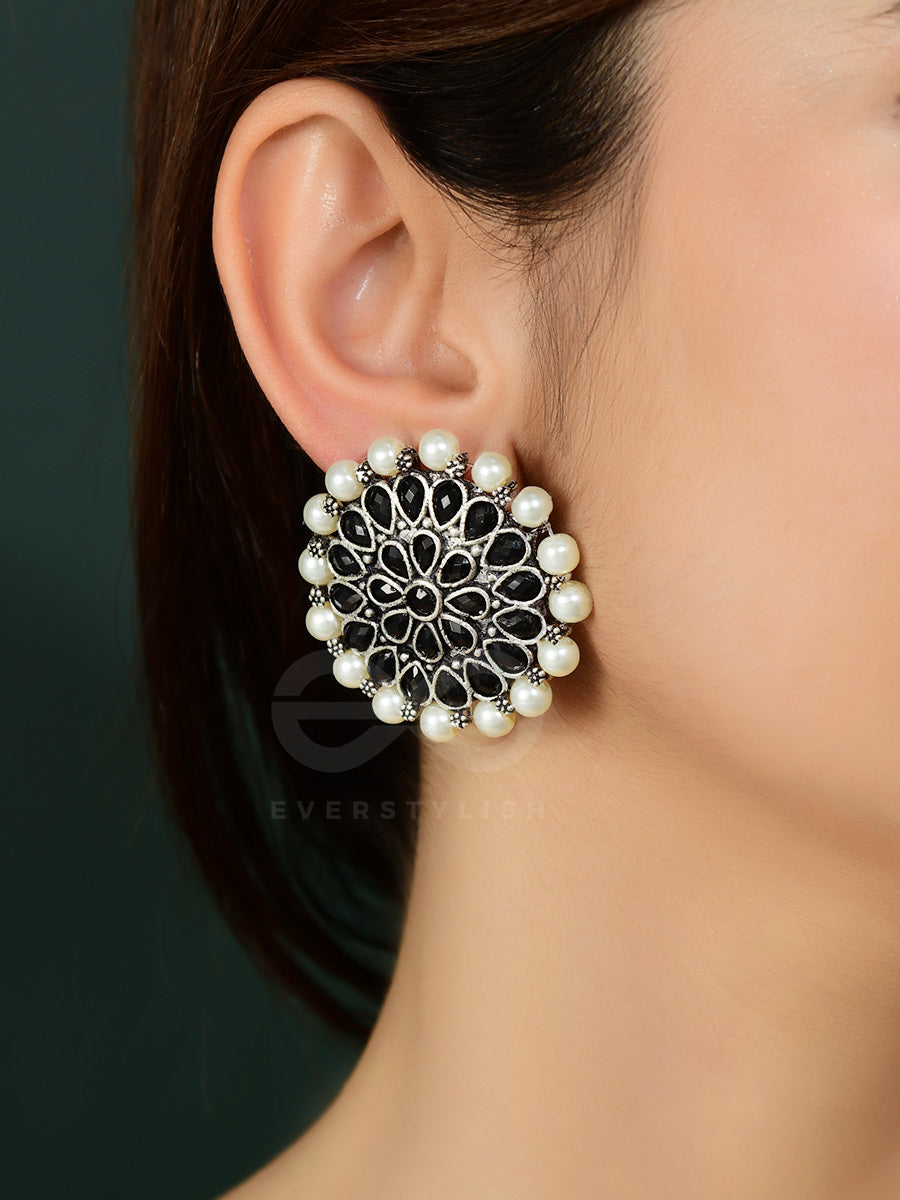 The Classy Desire Perfect Pearl Embellished Statement Studs (Onyx Black)