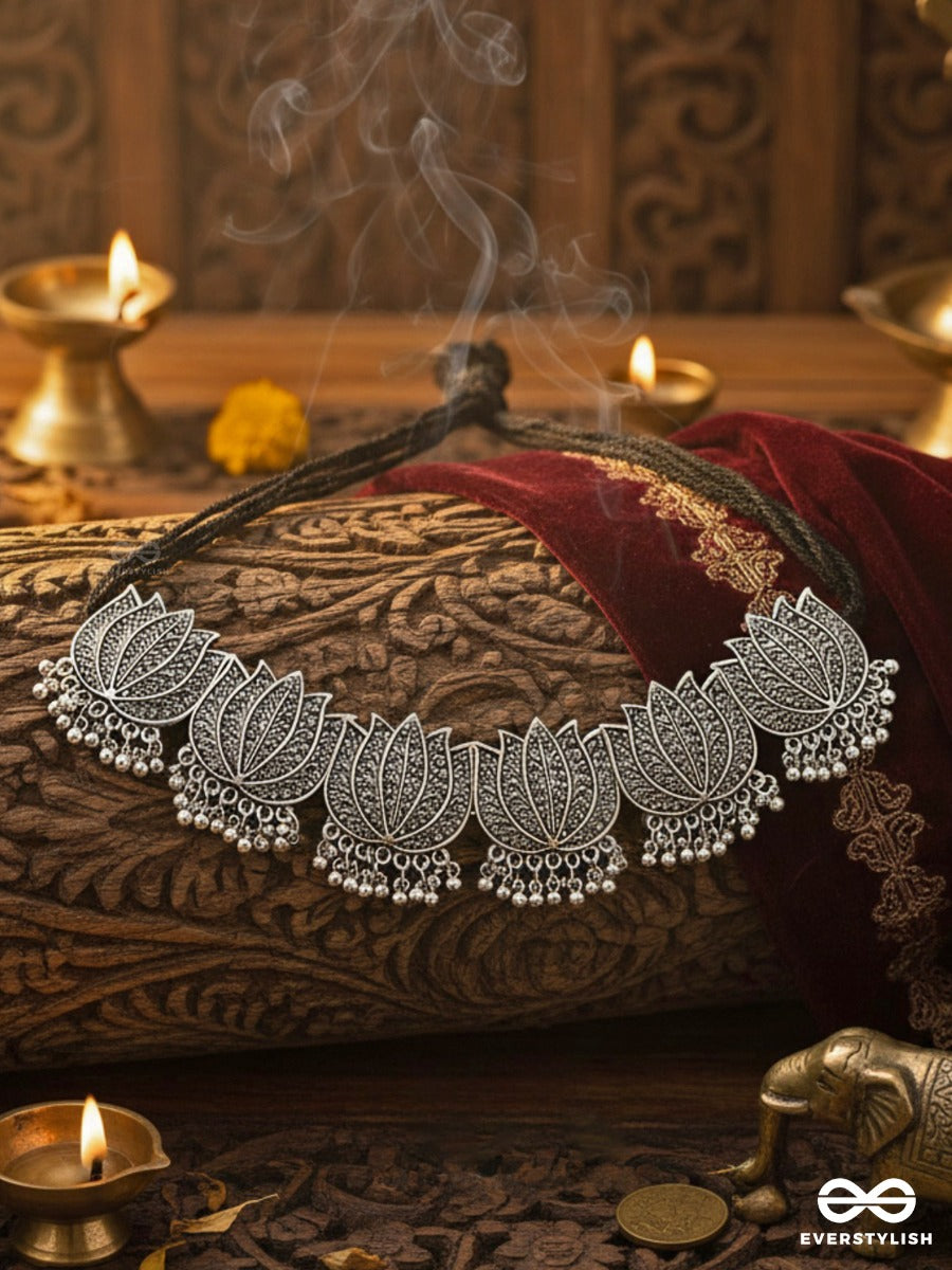 The Statement Lotus Choker - Oxidised Boho Collection