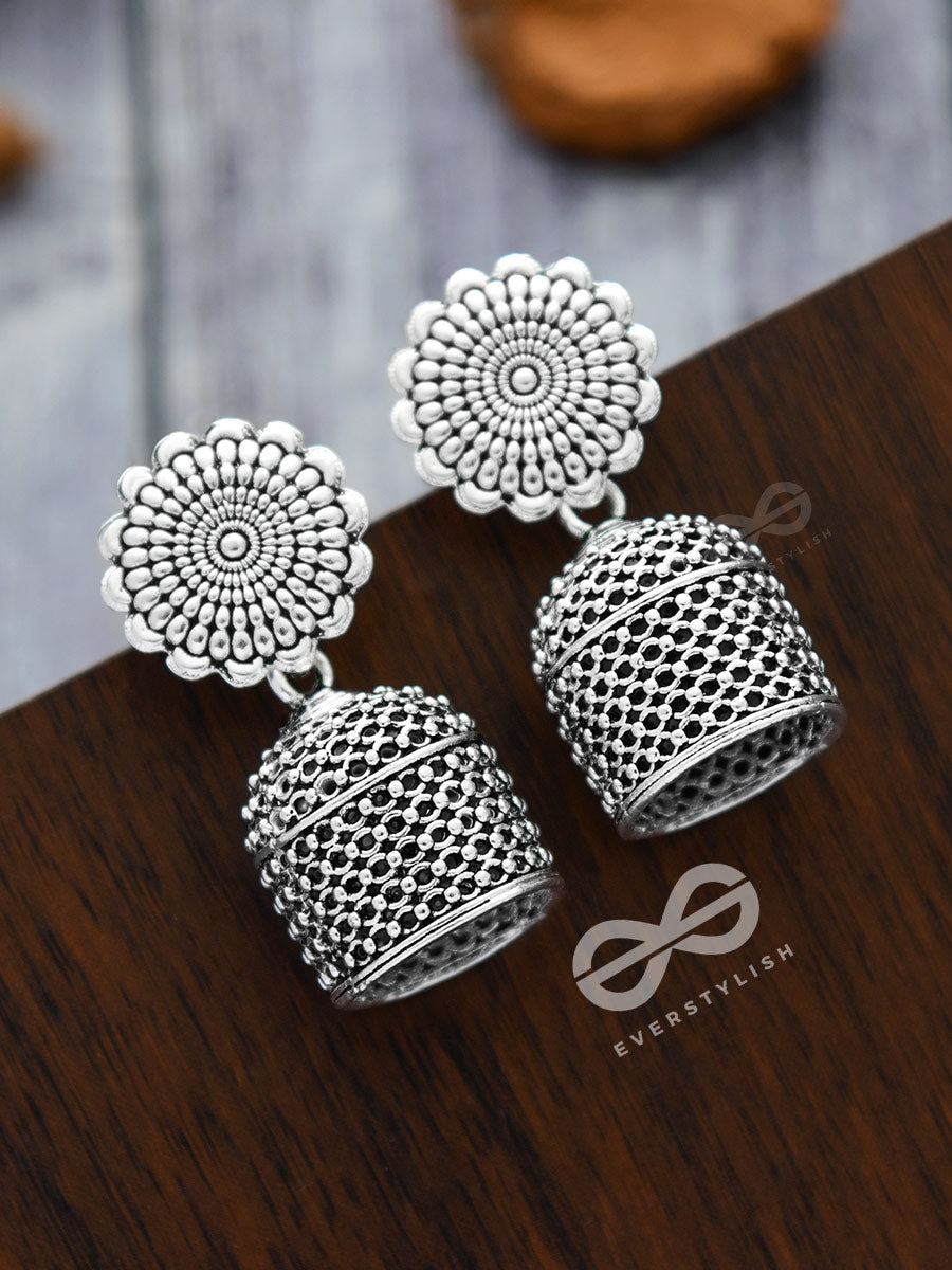 The Untold Mystery- Oxidised Boho Cylindrical Jhumki