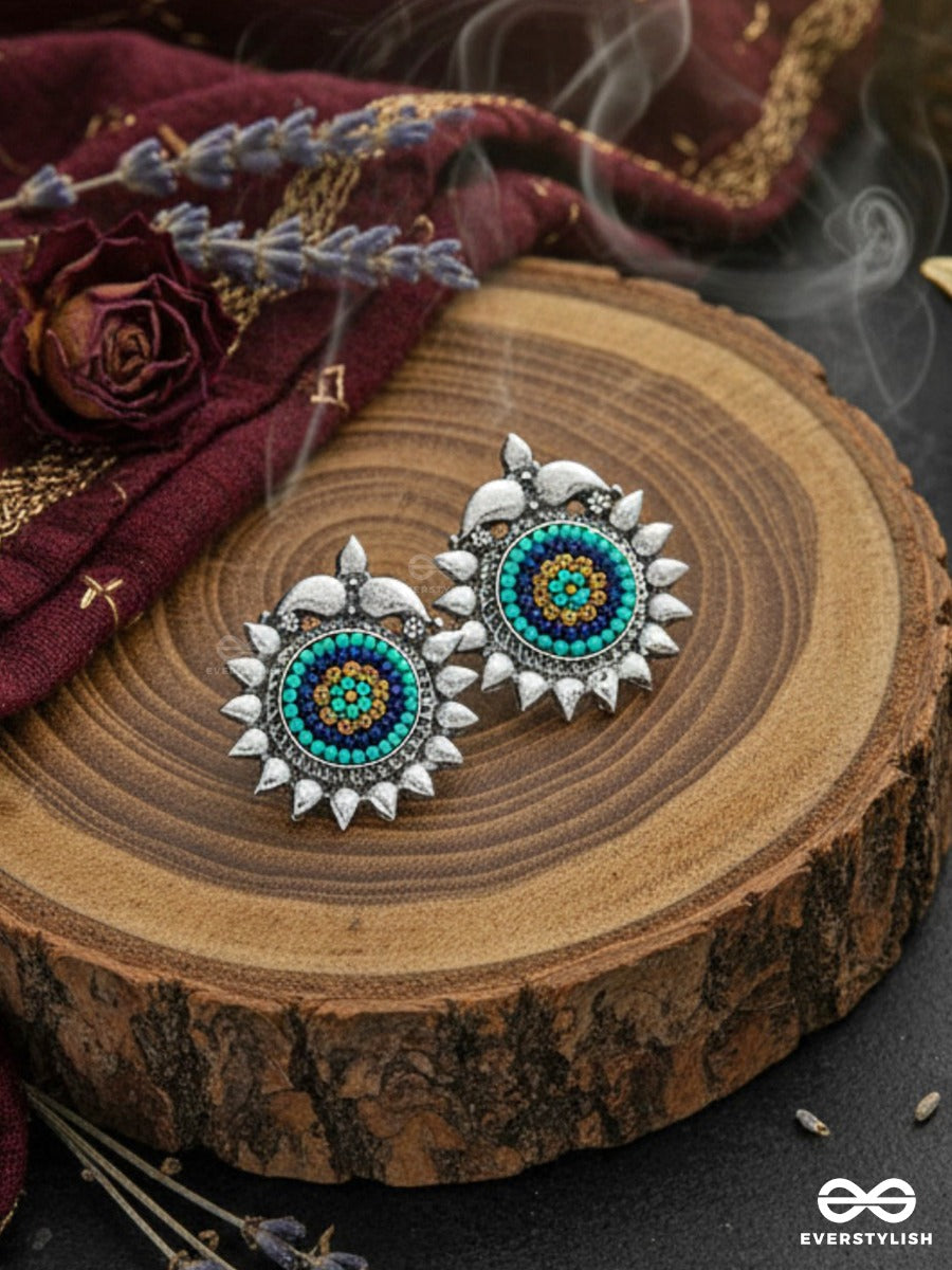 The Cute Artsy Button Studs - Embroidered Oxidised Earrings