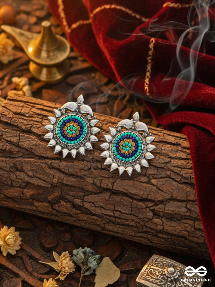 The Cute Artsy Button Studs - Embroidered Oxidised Earrings