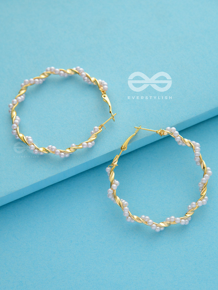 A Twist Of Pearls - Statement Golden Hoops
