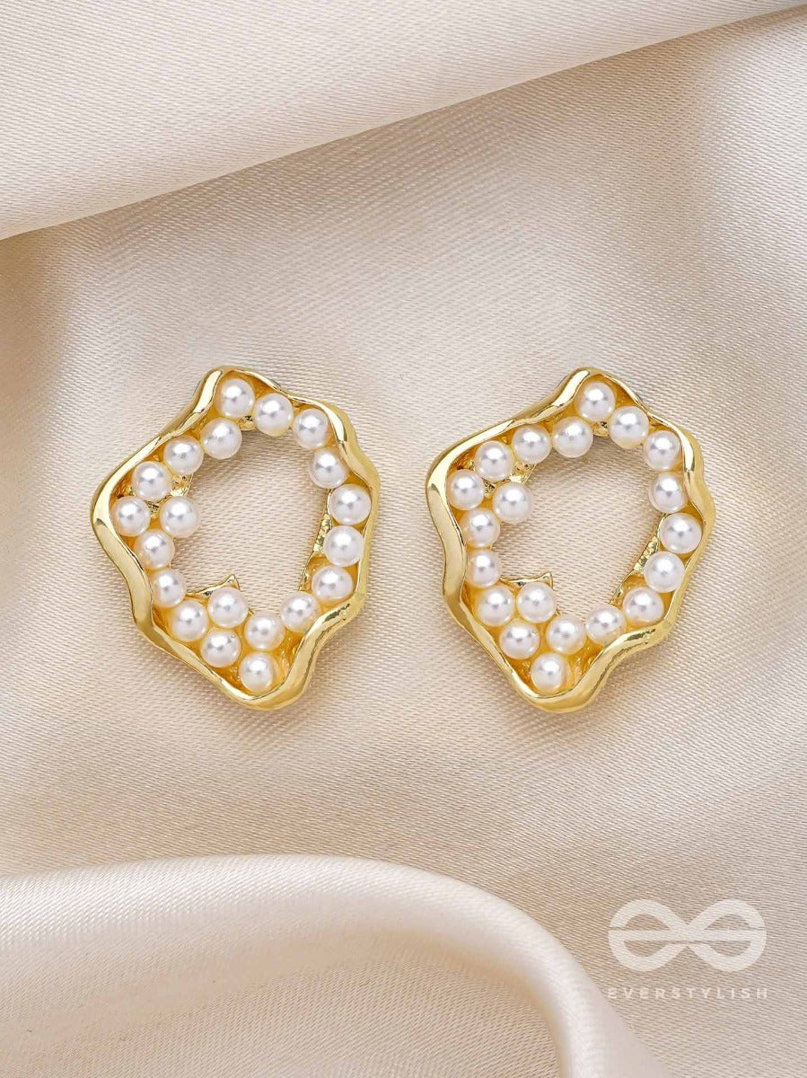 "Pearls In A Twist" - Statement Golden Stud Earrings