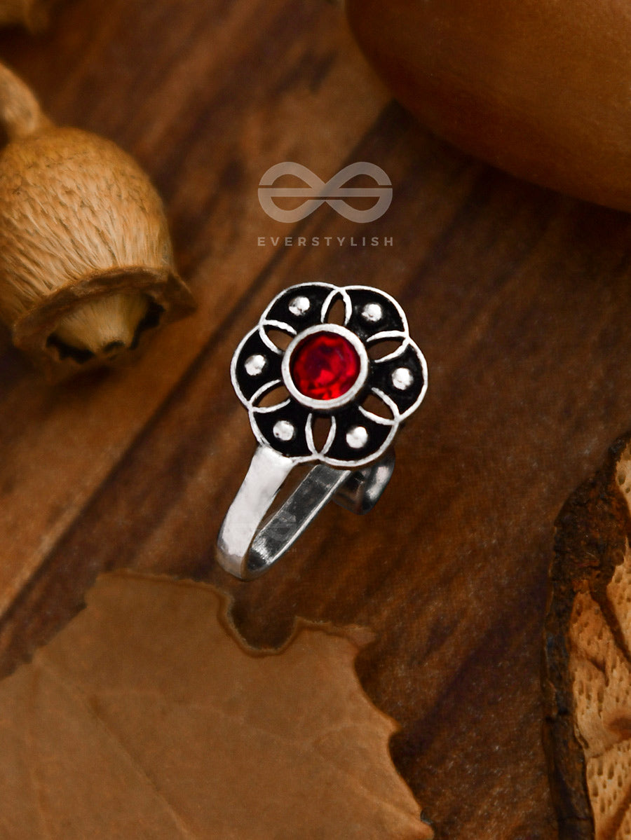 The Flower Of Ikigai- Oxidised Non-Pierced Nosering(Crimson)