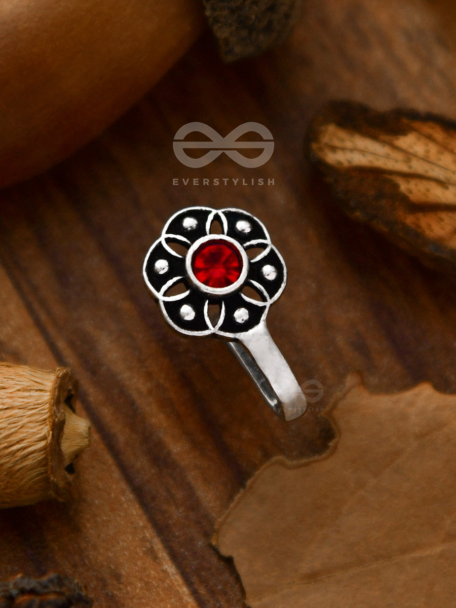 The Flower Of Ikigai- Oxidised Non-Pierced Nosering(Crimson)
