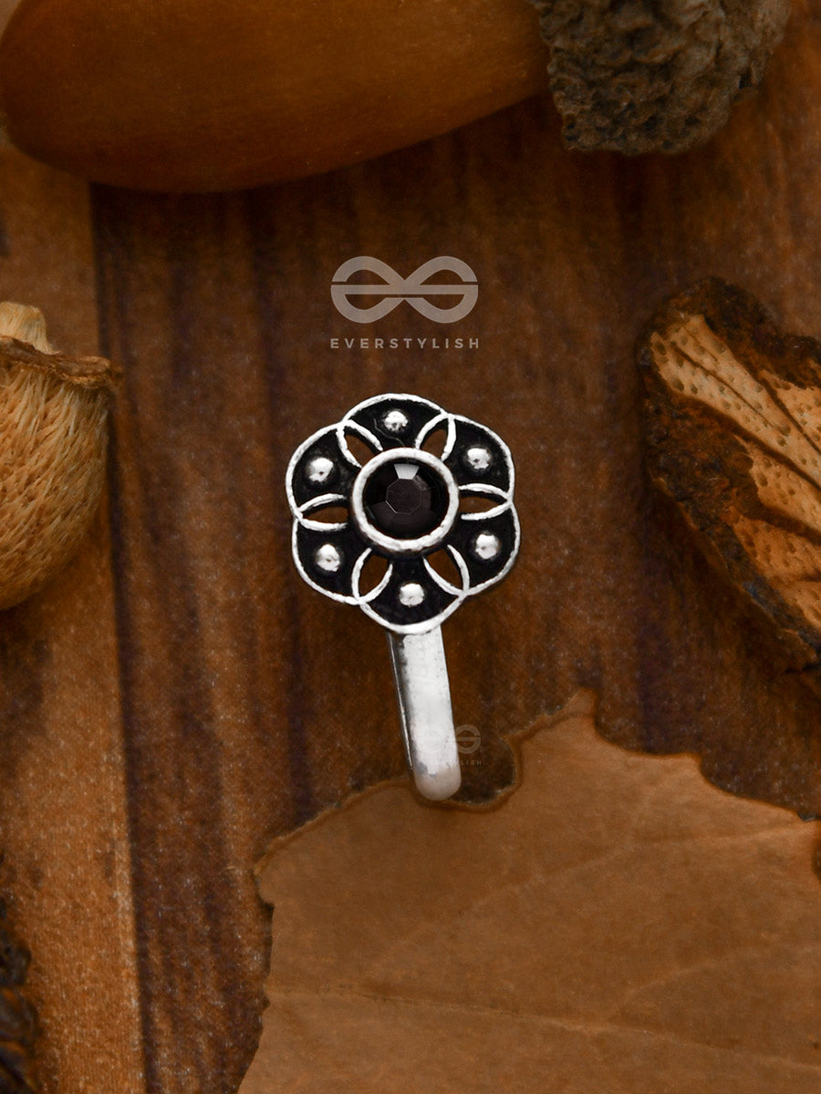 The Flower Of Ikigai- Oxidised Non-Pierced Nosering(Black)
