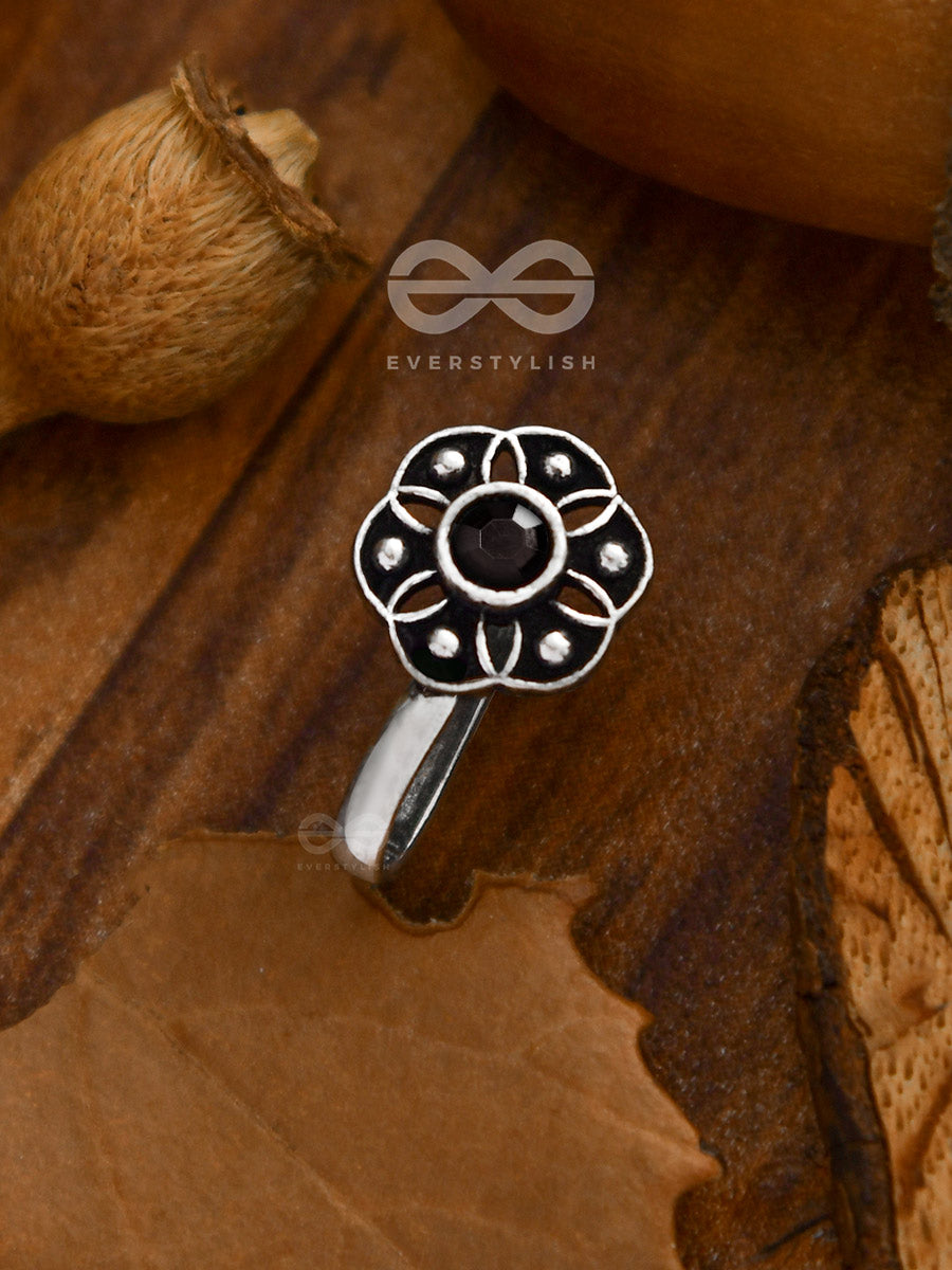 The Flower Of Ikigai- Oxidised Non-Pierced Nosering(Black)