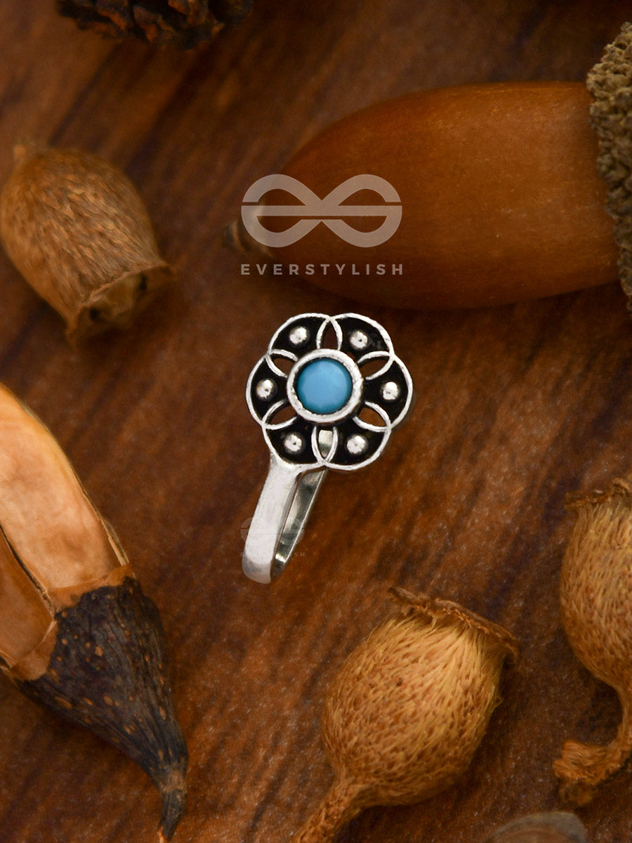 The Flower Of Ikigai- Oxidised Non-Pierced Nosering(Sky Blue)