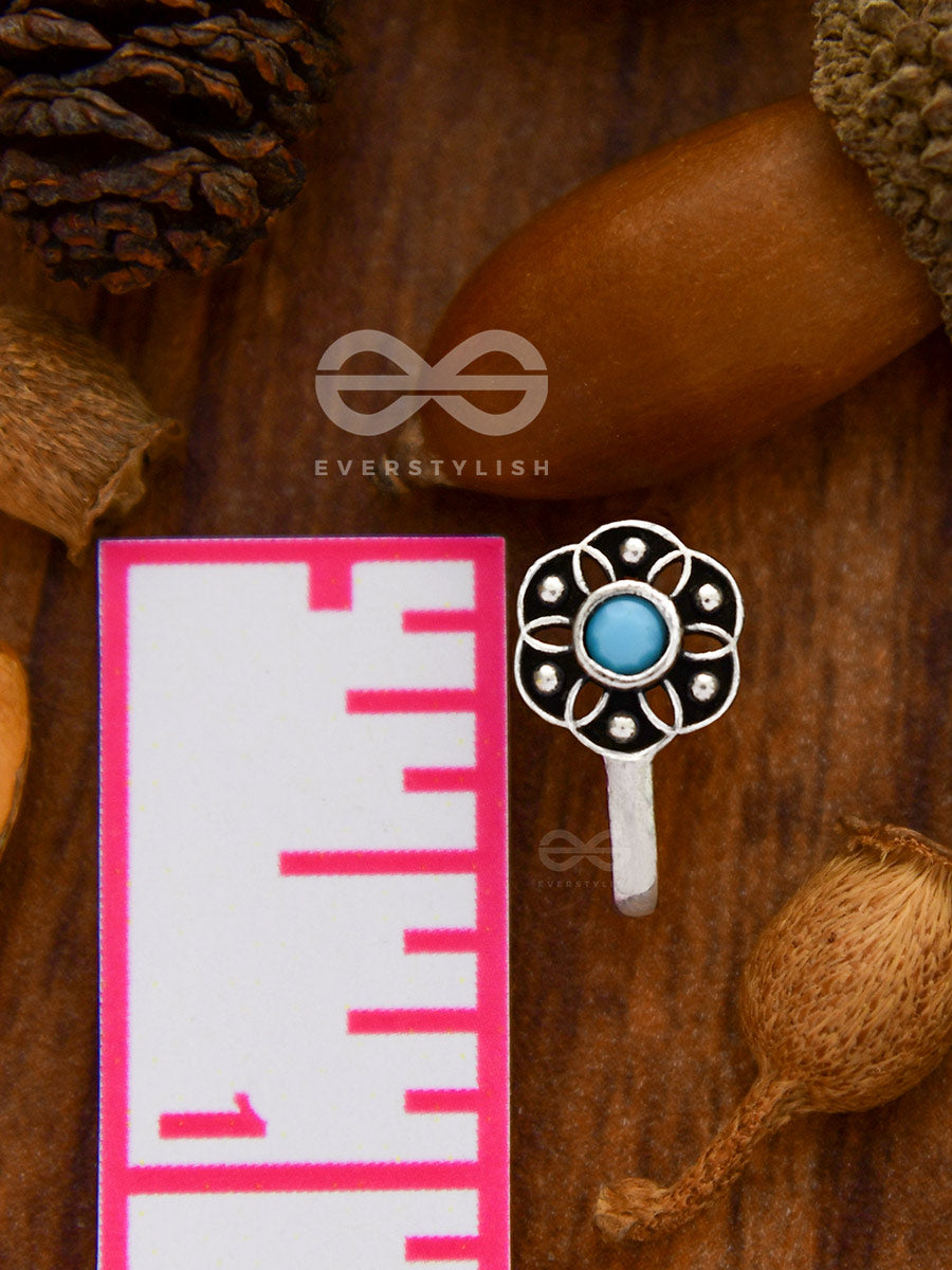The Flower Of Ikigai- Oxidised Non-Pierced Nosering(Sky Blue)