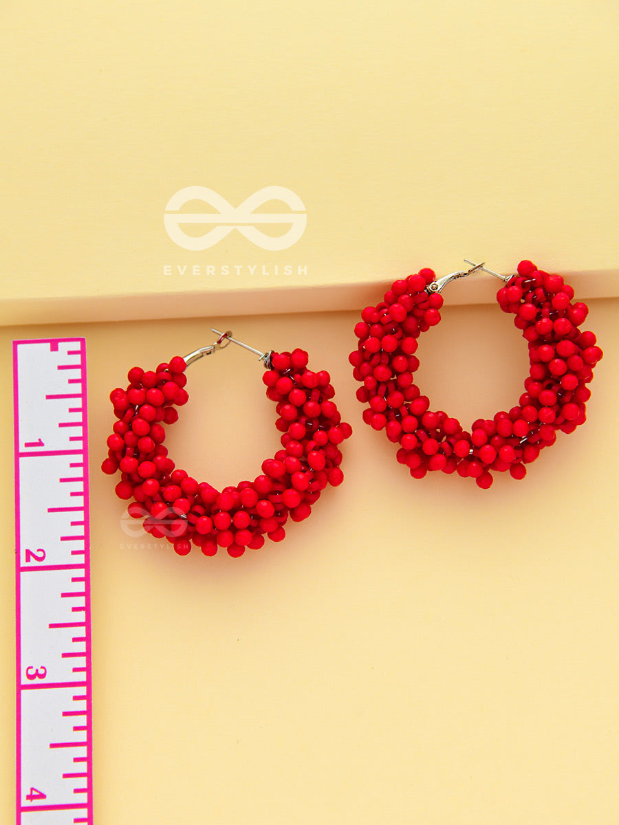 A Glimmer Of Shimmer - Playful Embellished Hoops (Scarlet Red)