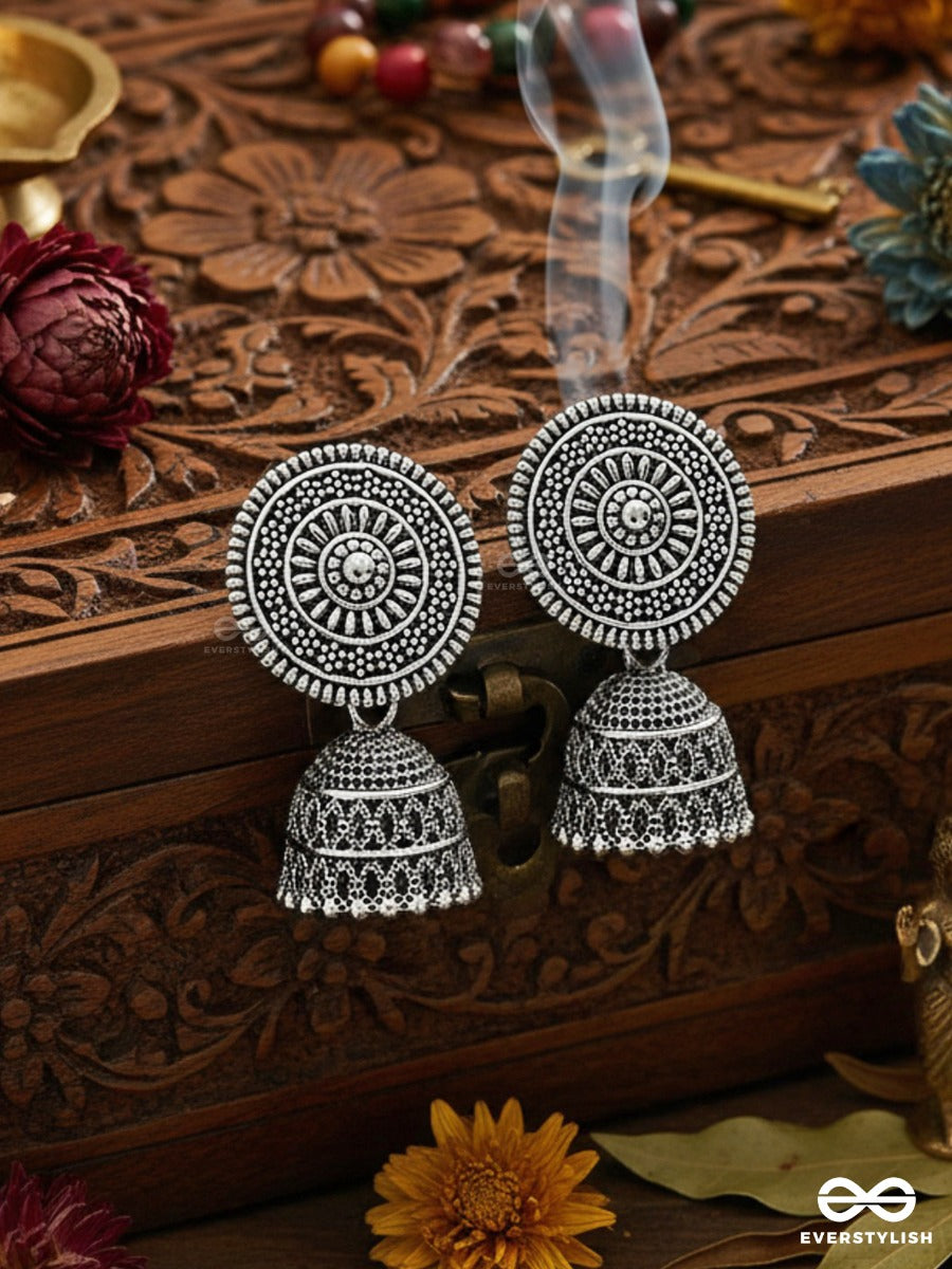 The Shield Of Motifs - Oxidised Boho Jhumki