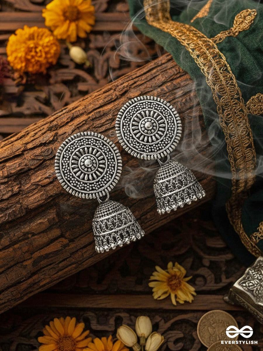 The Shield Of Motifs - Oxidised Boho Jhumki