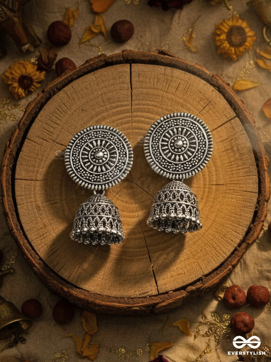 The Shield Of Motifs - Oxidised Boho Jhumki