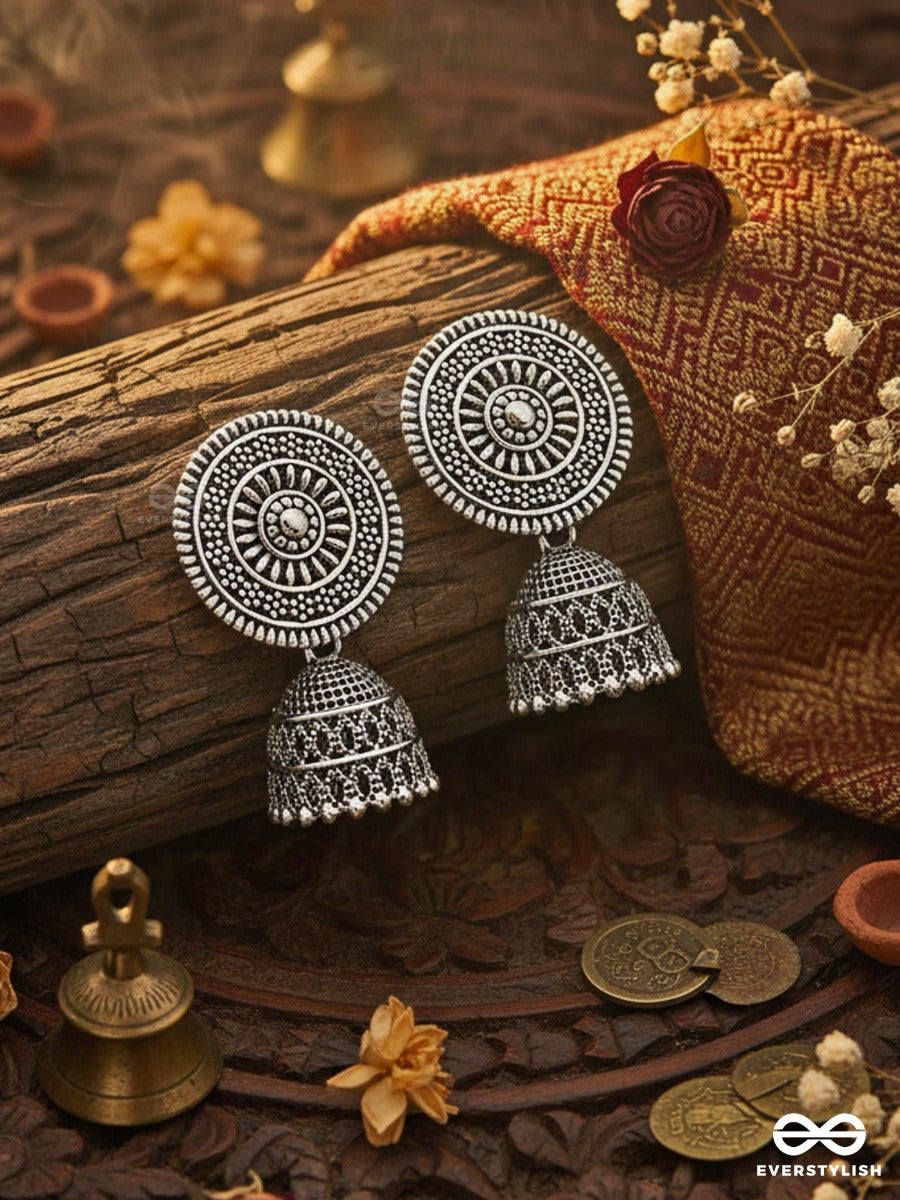 The Shield Of Motifs - Oxidised Boho Jhumki