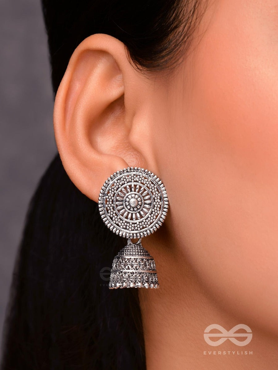 The Shield Of Motifs - Oxidised Boho Jhumki