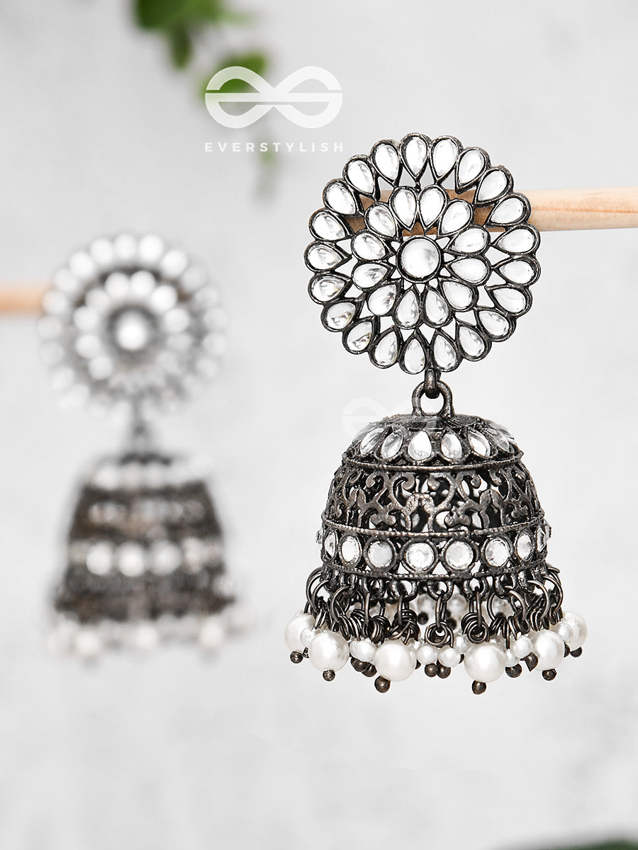 The Intricate Floral Cocktail - Embellished Oxidised Jhumkas