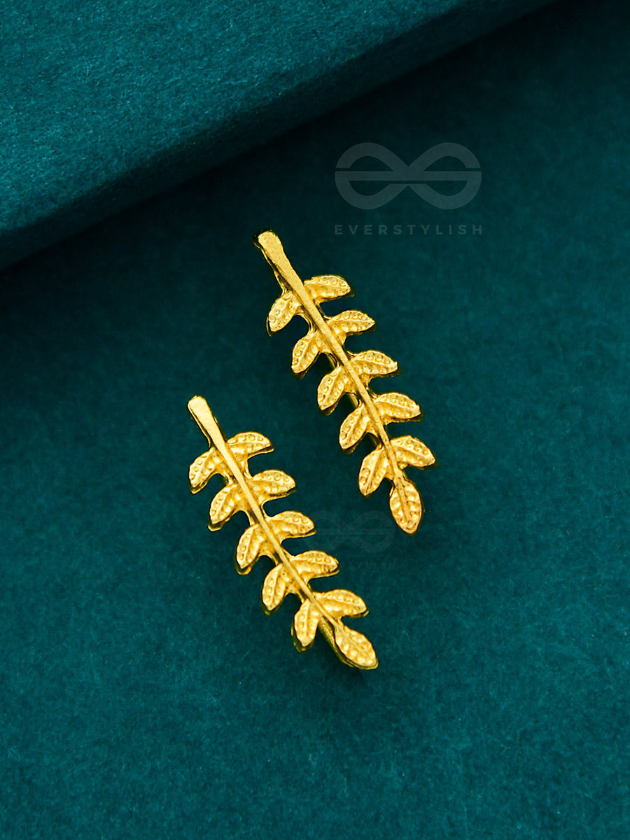 Nature On My Ears - Golden Leaf Stud Earrings
