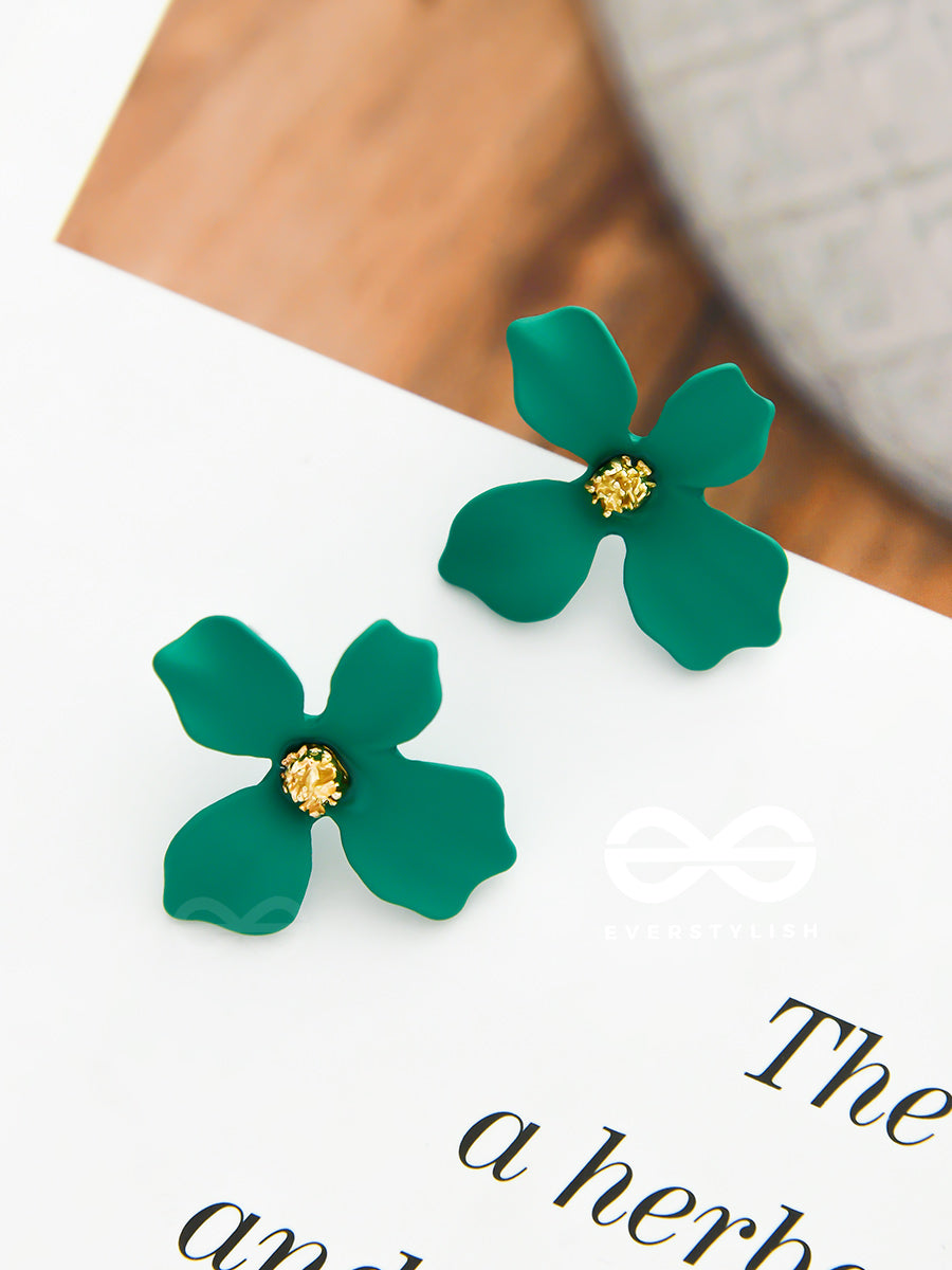The Floral Finesse - Gorgeous Statement Studs (Deep Green)