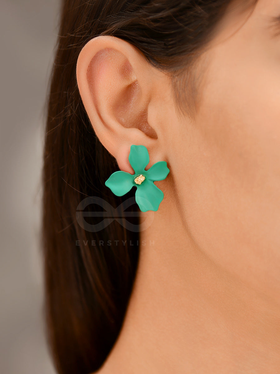 The Floral Finesse - Gorgeous Statement Studs (Deep Green)