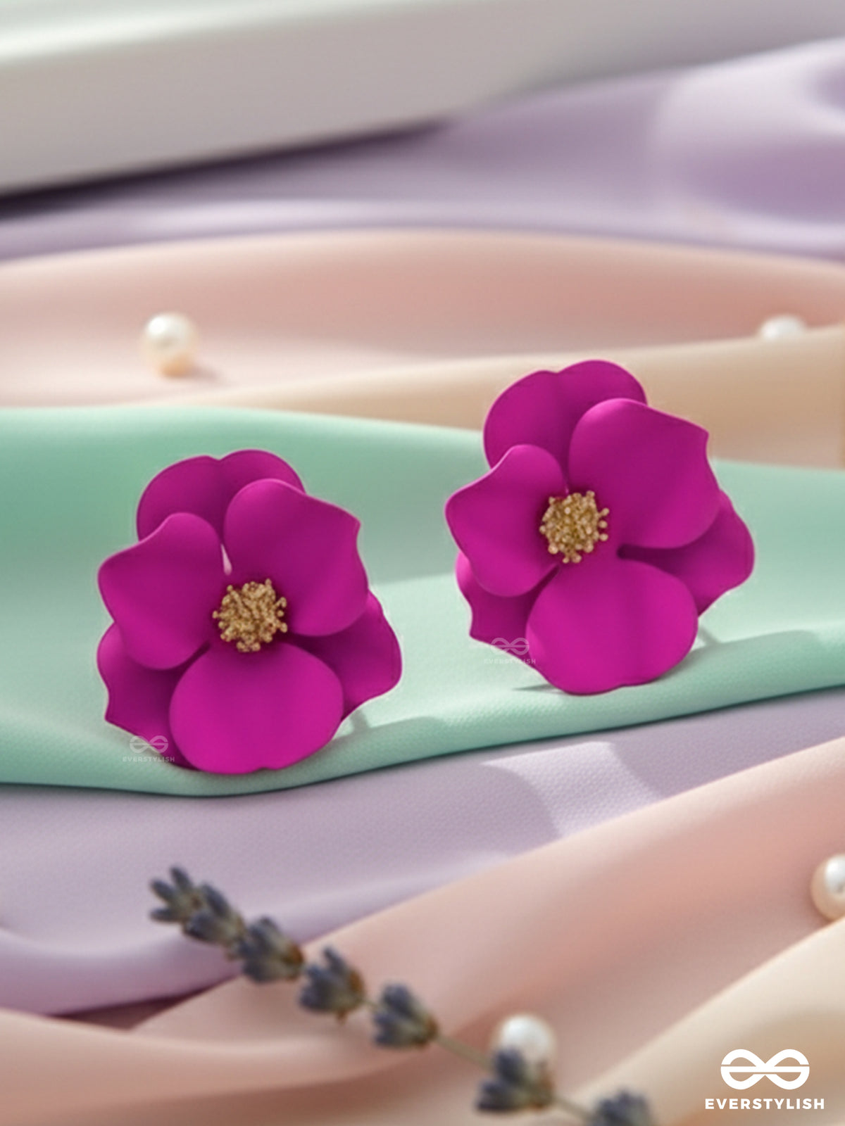 The Poised Periwinkles - Statement Floral Studs (Fushcia)