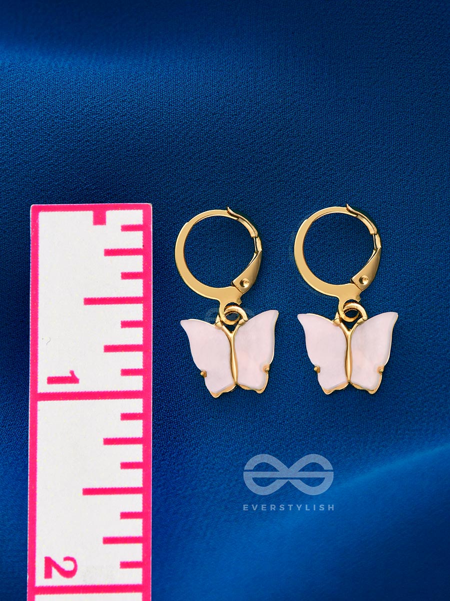 Take The Sky Like A Butterfly - Cute Golden Dangler Earrings (Baby Pink)