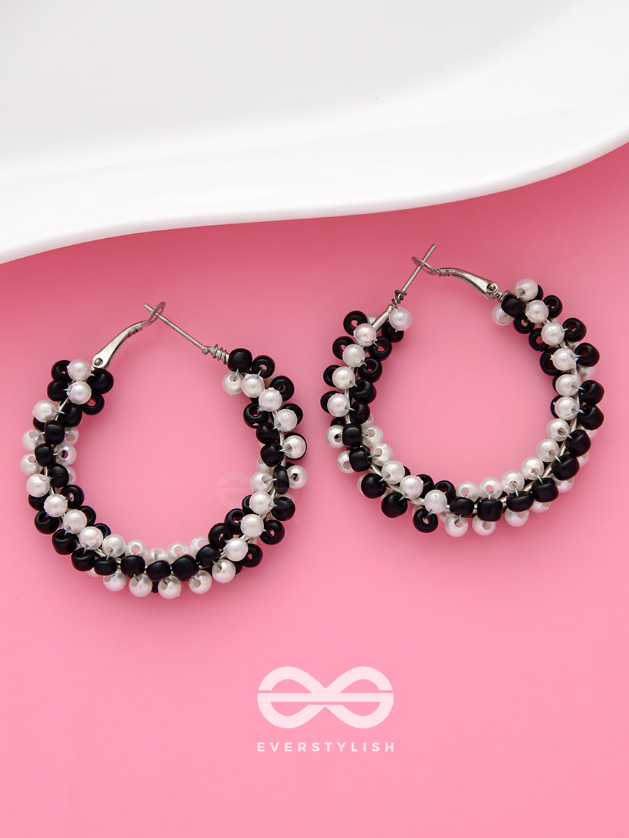 The Beaded Twists - Statement Hoops (Black-White)