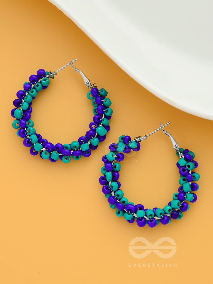 The Beaded Twists - Statement Hoops (Indigo-Cadet Blue)