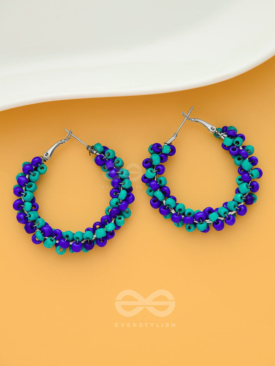 The Beaded Twists - Statement Hoops (Indigo-Cadet Blue)