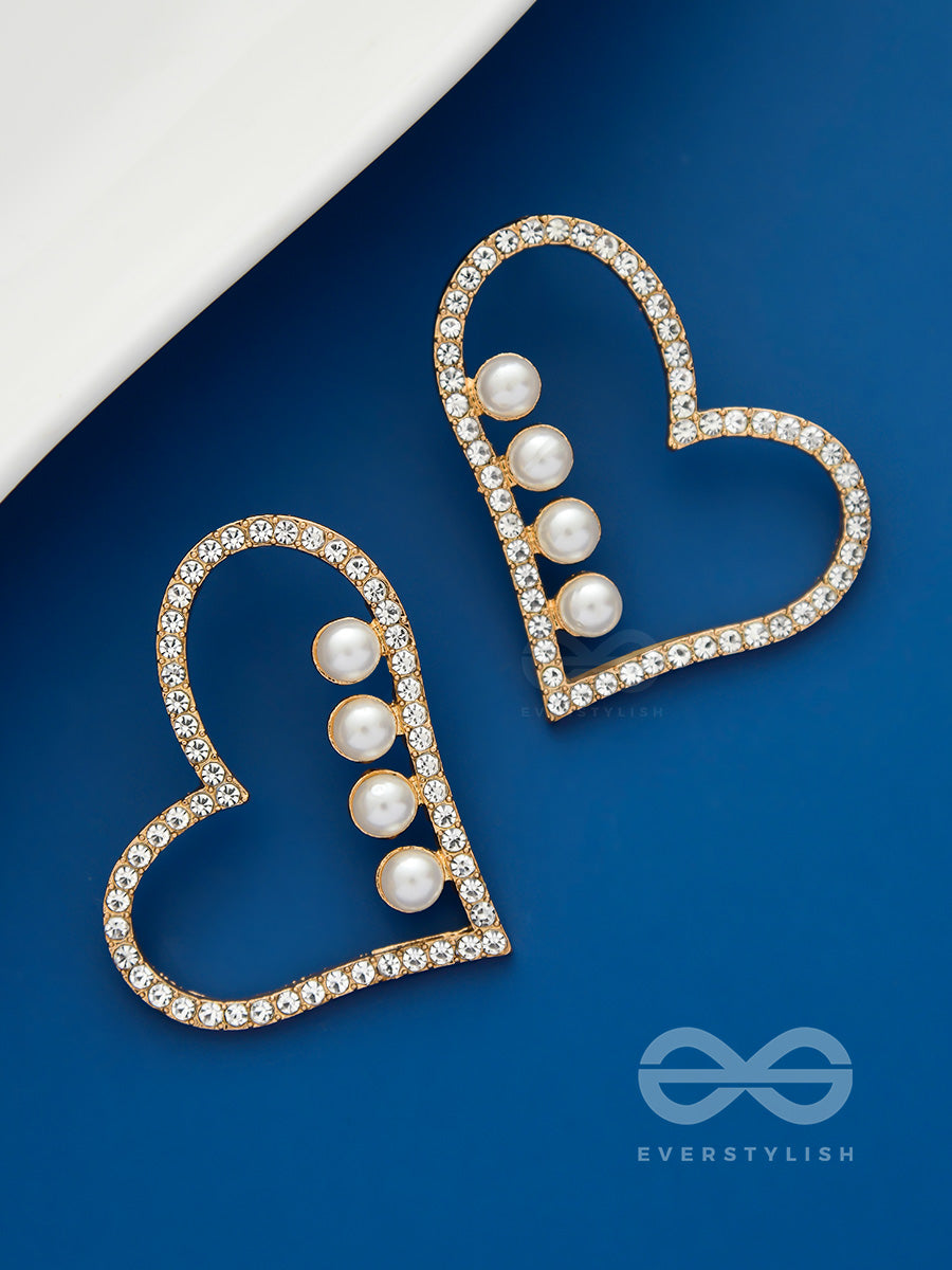 The Heart's Desire- Golden Rhinestones And Pearl Earrings