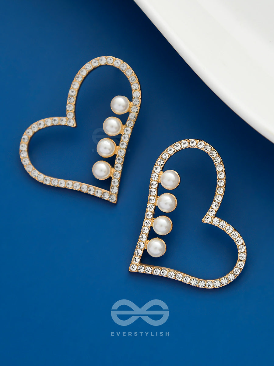 The Heart's Desire- Golden Rhinestones And Pearl Earrings