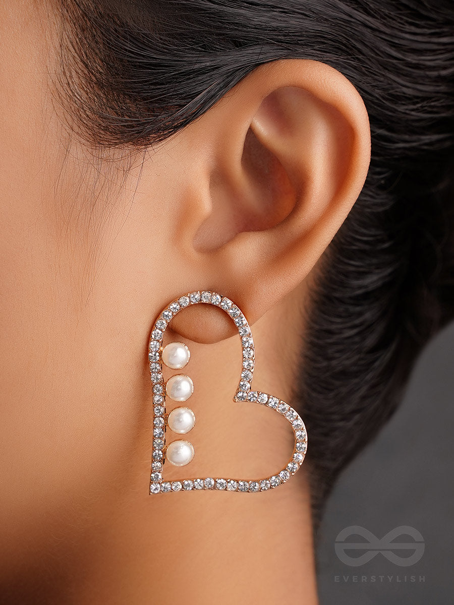 The Heart's Desire- Golden Rhinestones And Pearl Earrings