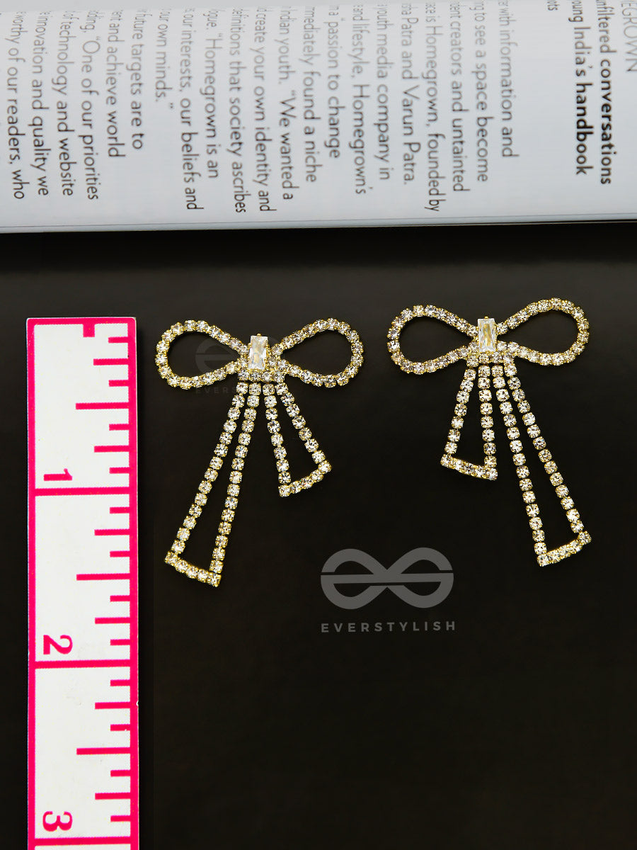 The Bedazzled Bowknots - Statement Golden Earrings