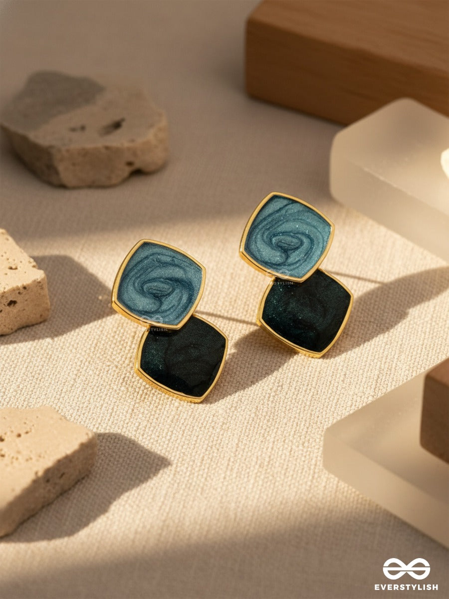 A Classy Delight - Statement Enamelled Earrings ( Blue-Black)