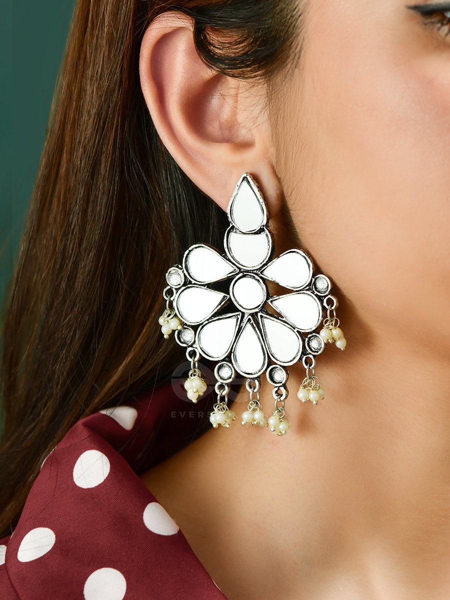 The Flowers Of Reflection- Statement Mirror Earrings