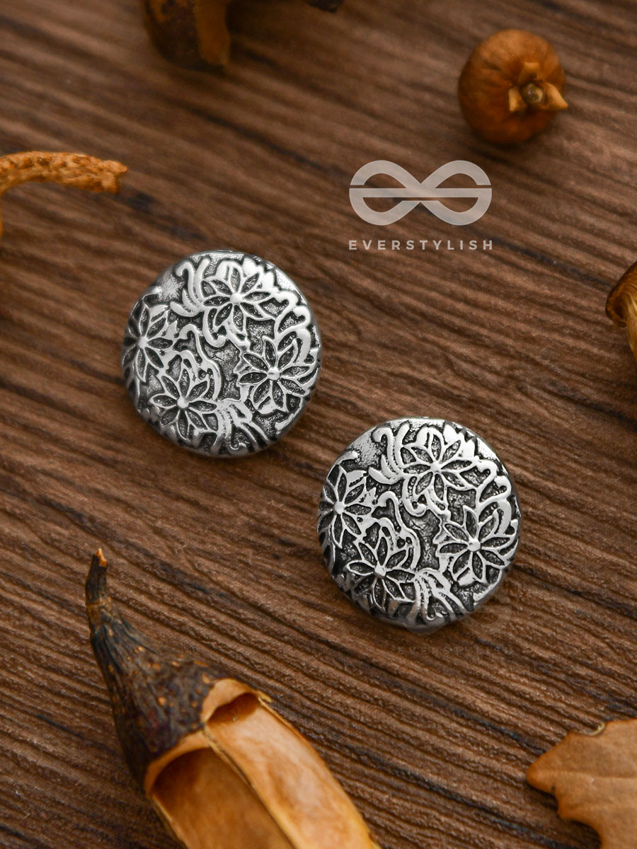 Little Carved Motif Buttons - Tiny Trinket Earrings
