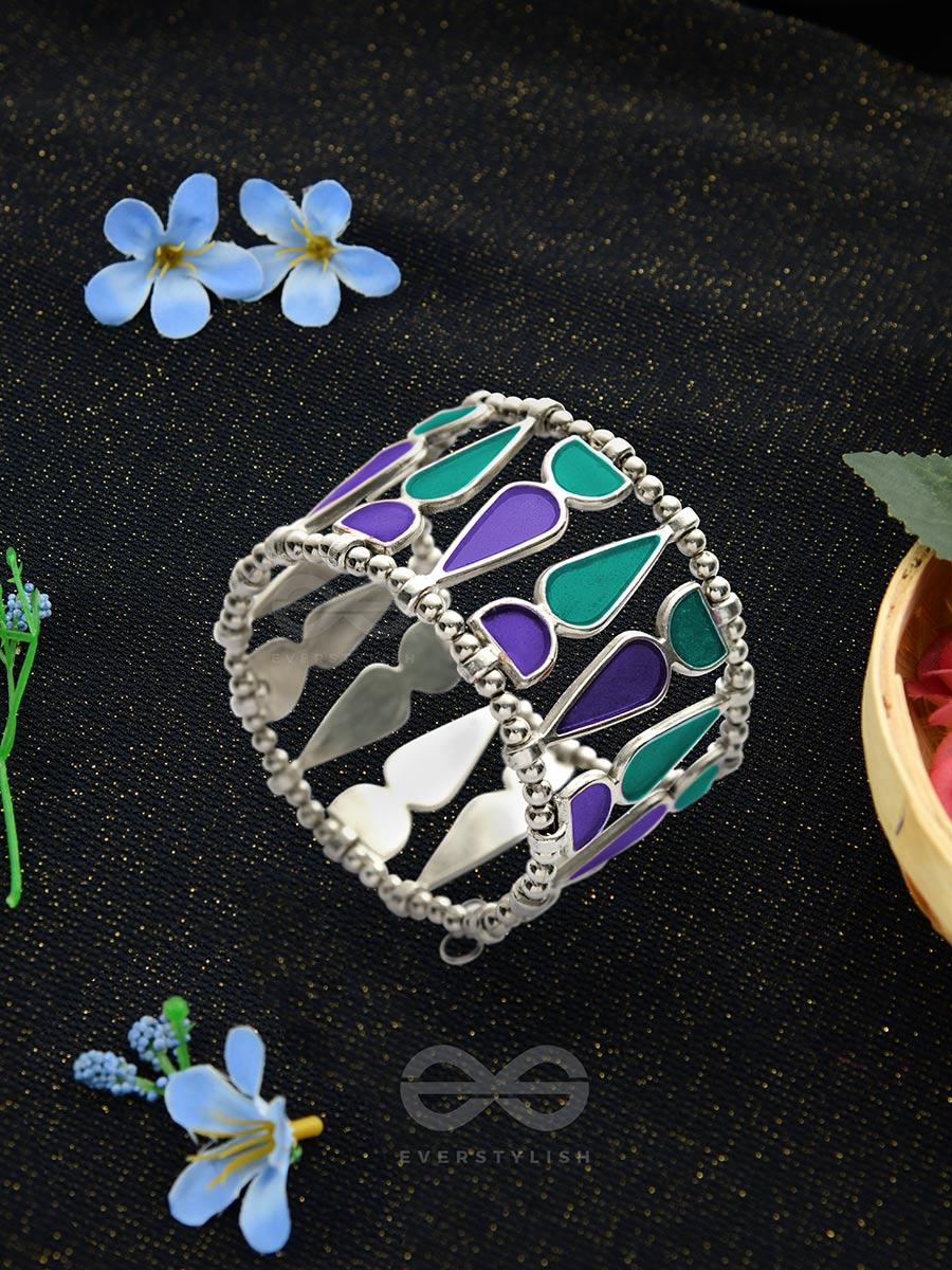 Kaliedoscope Of Colours - Statement Enamelled Bracelet (Teal - Violet)