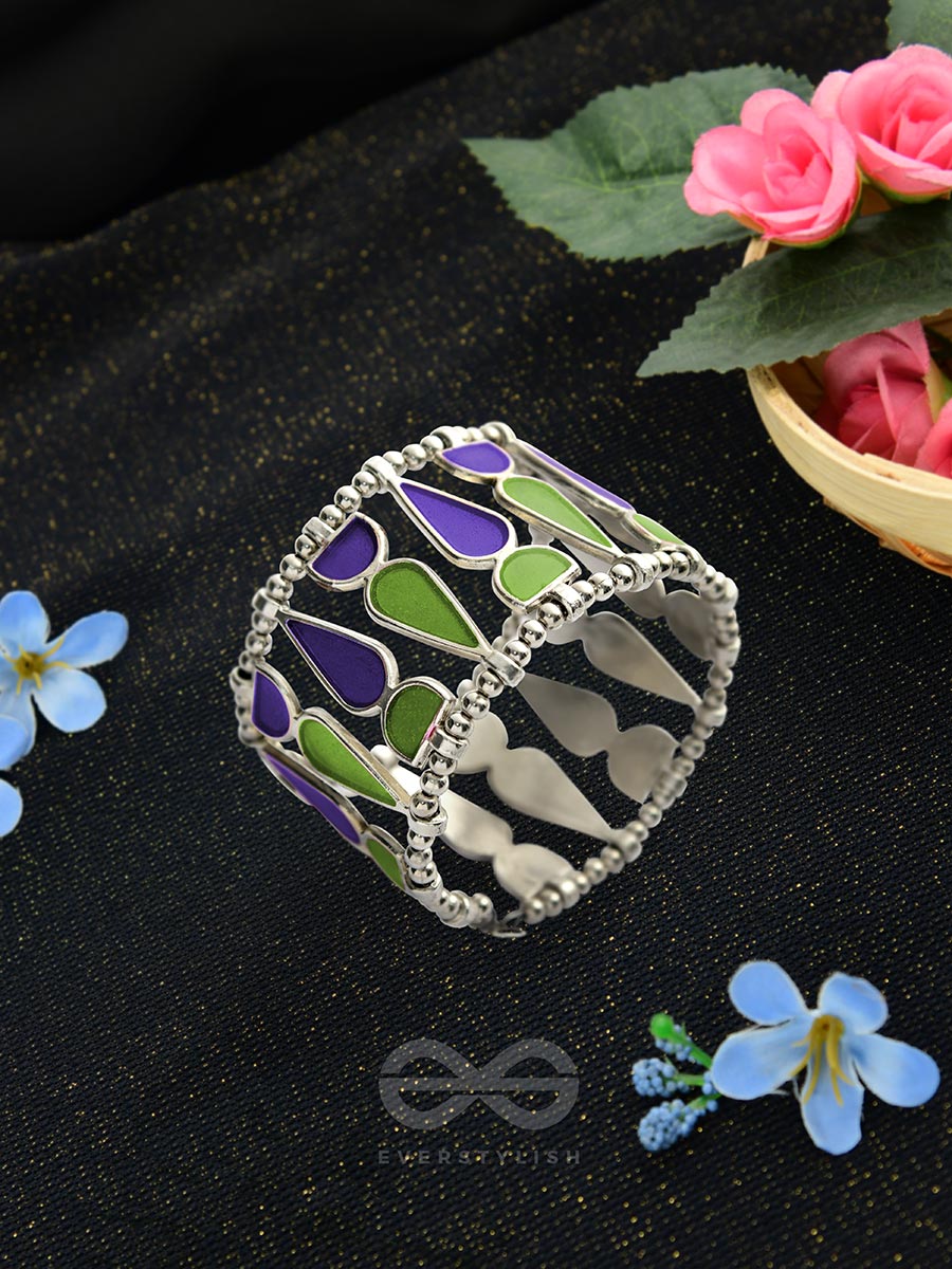 Kaliedoscope Of Colours - Statement Enamelled Bracelet (Violet - Green)