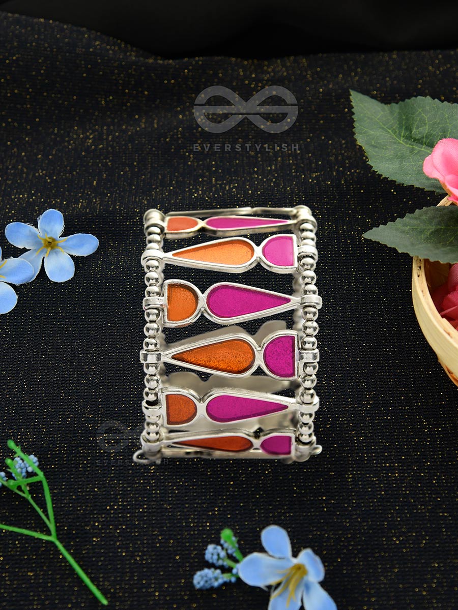 Kaliedoscope Of Colours - Statement Enamelled Bracelet (Orange - Magenta)