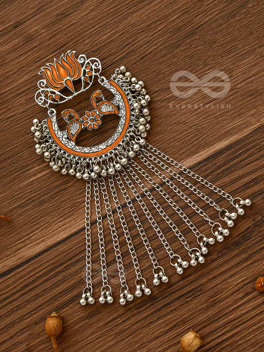 'The Dangling Blooming Lotus - Statement Meenakari Earrings (Pumpkin)'
