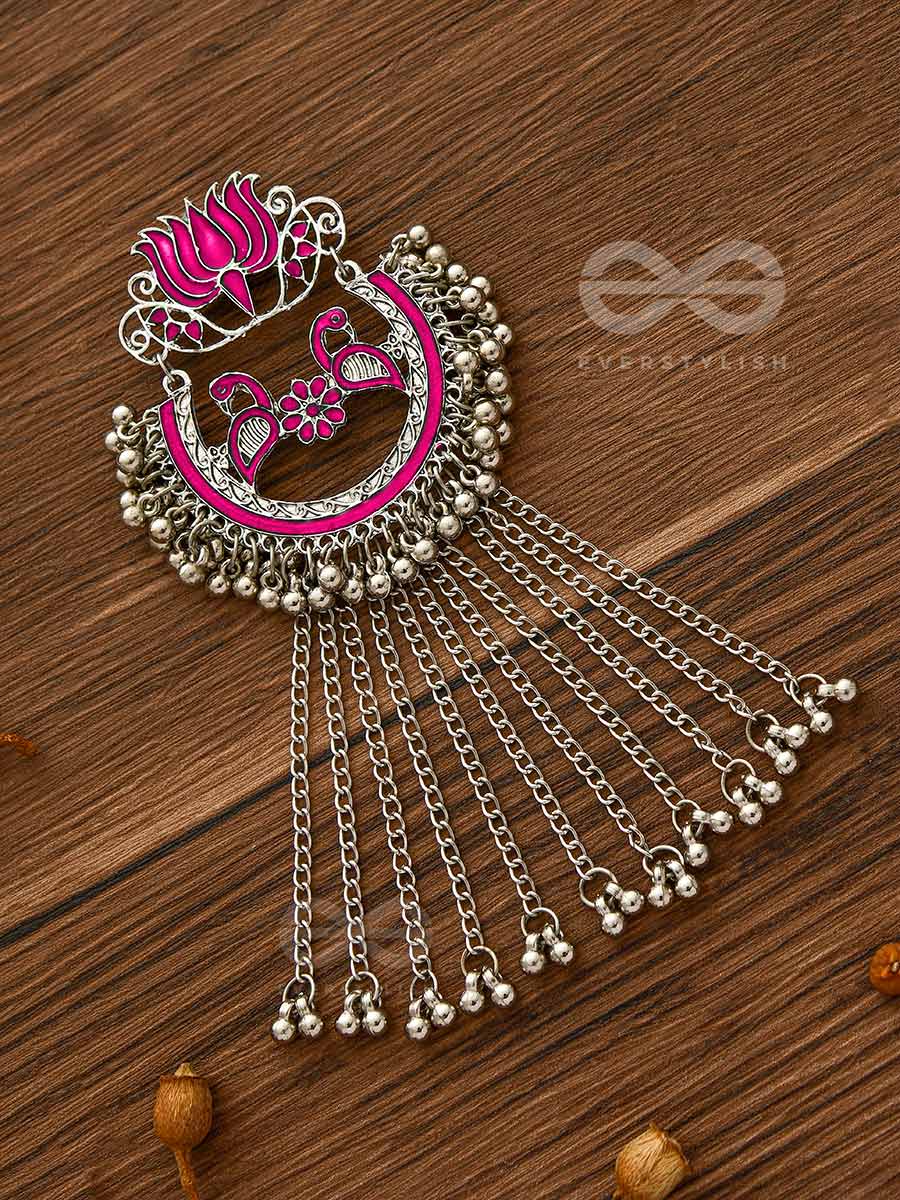 The Dangling Blooming Lotus - Statement Meenakari Earrings (Pink)