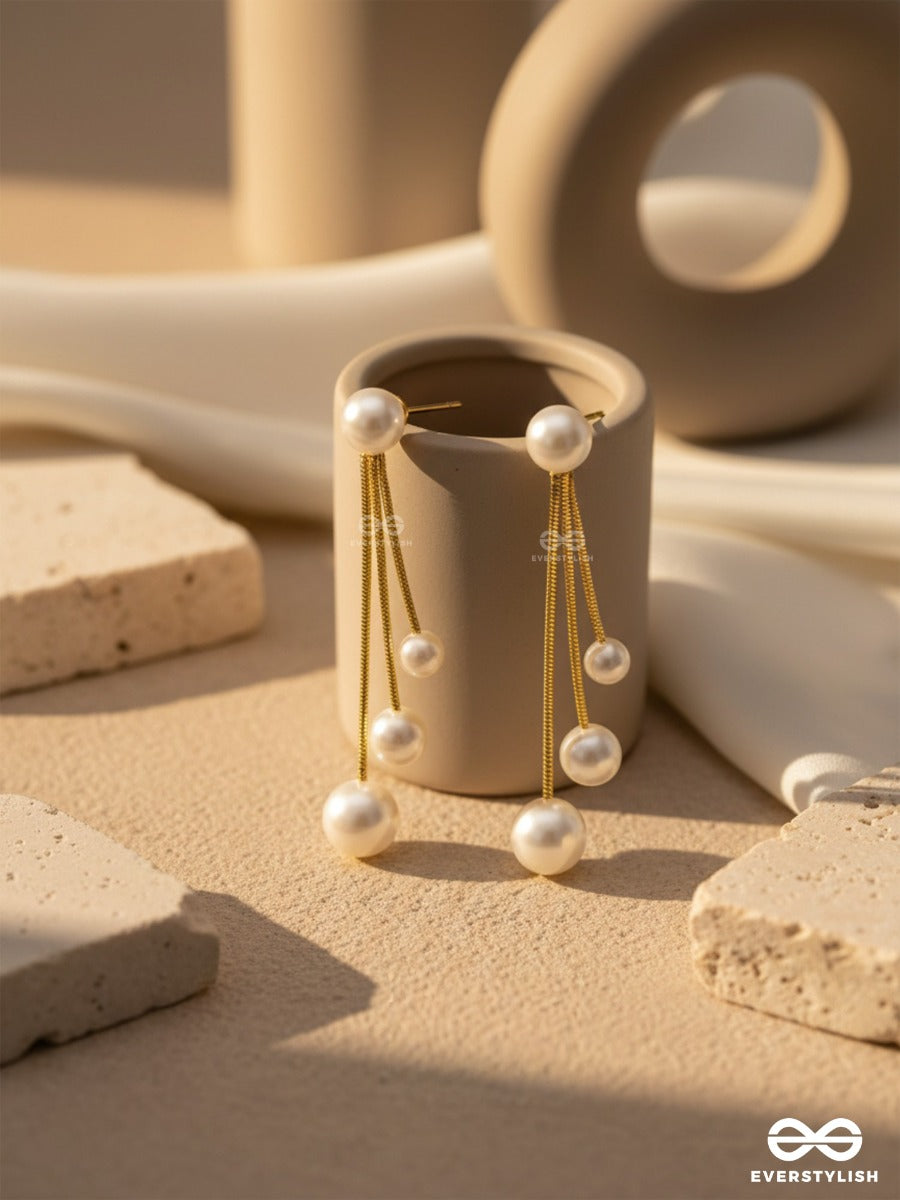 Raining Pearls- Golden Pearl Dangler Earrings