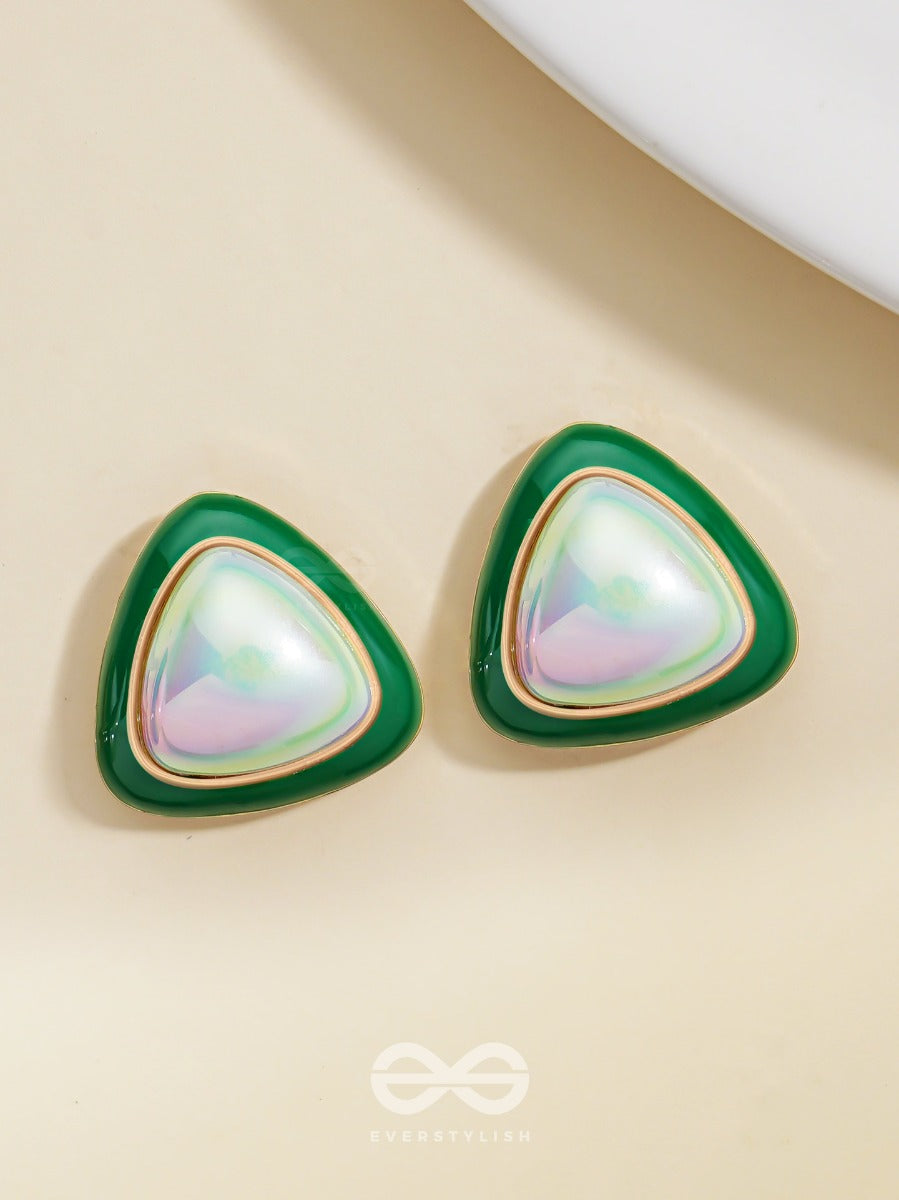 Emerald Drops- Green And White Stone Earrings