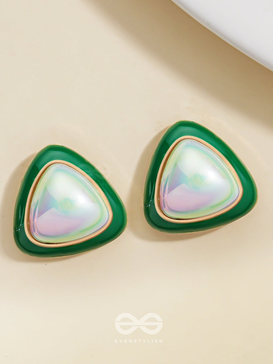 Emerald Drops- Green And White Stone Earrings