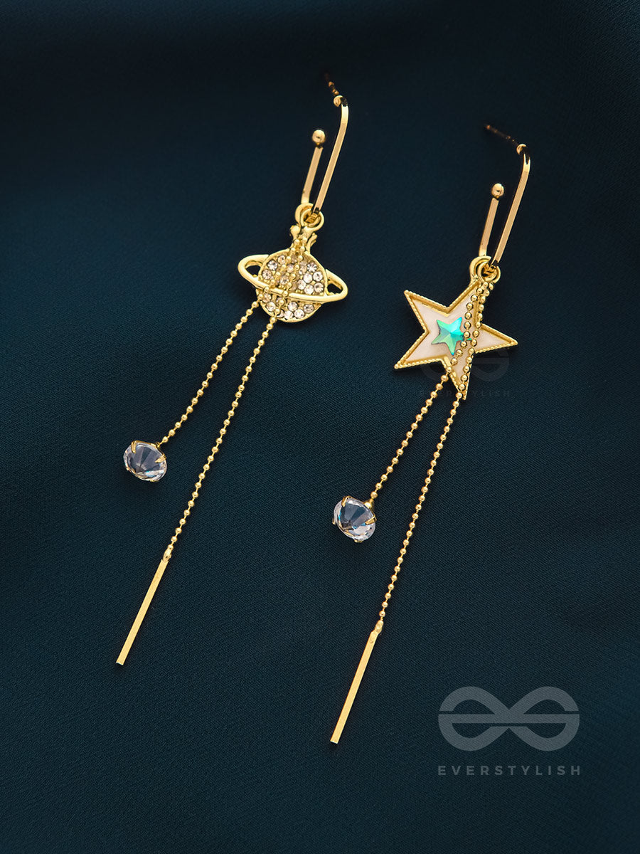 Celestial Serenade- Golden Rhinestones And Gemstones Earrings