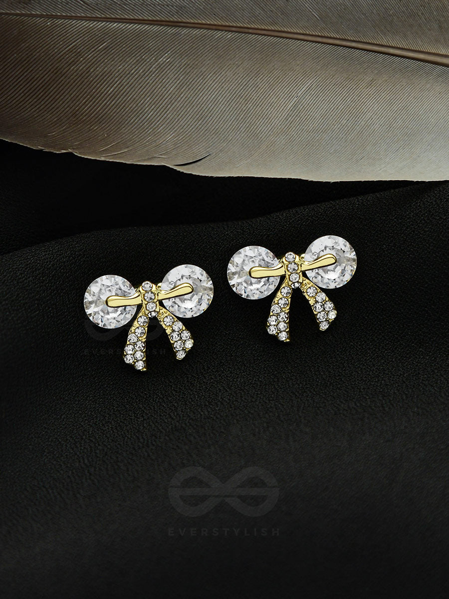 Radiant Ribbons- Gem Stones And Rhinestones Studded Golden Earrings
