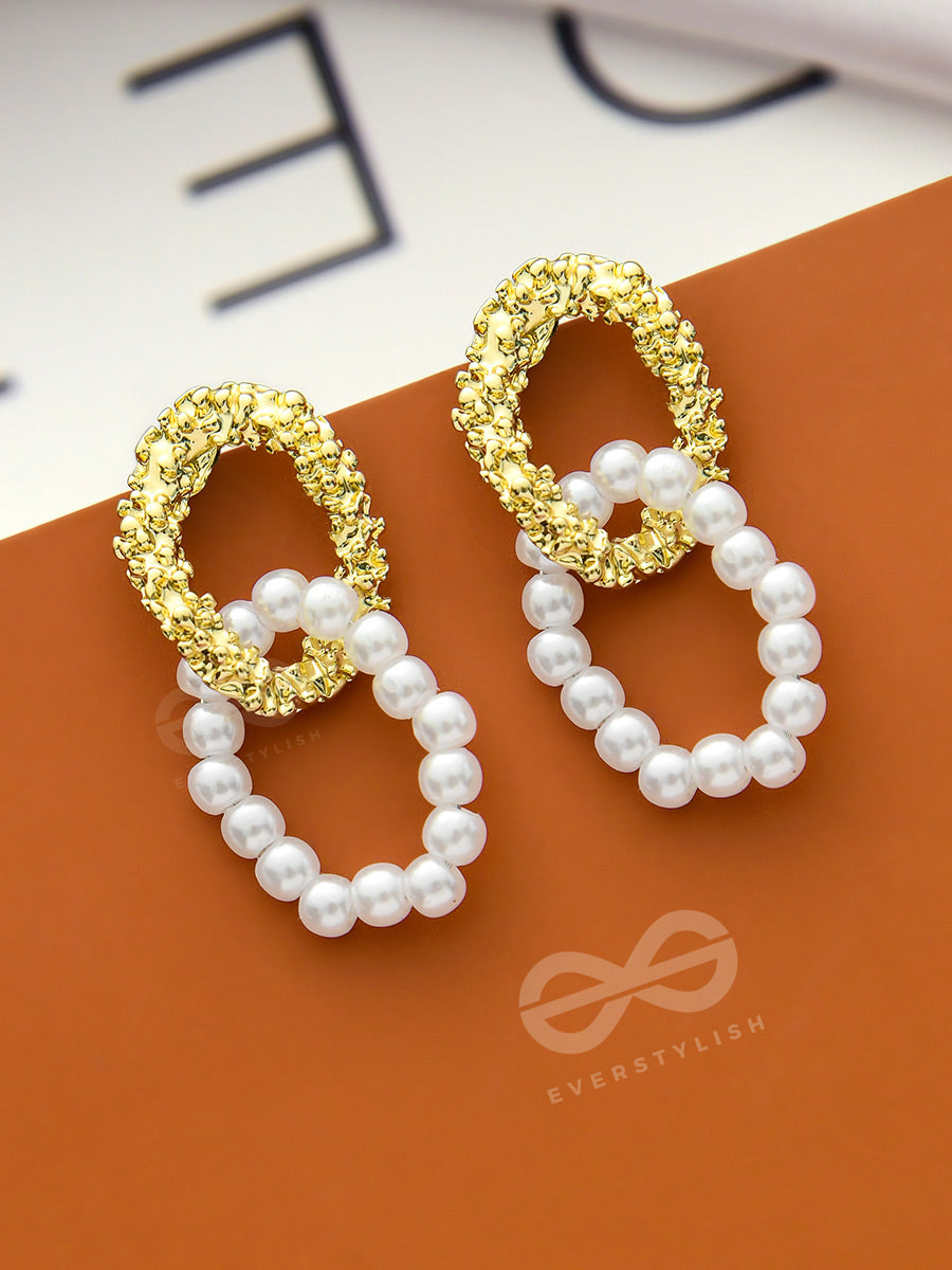 Sunny Melange- Golden And Pearls Entangled Hoops Earrings