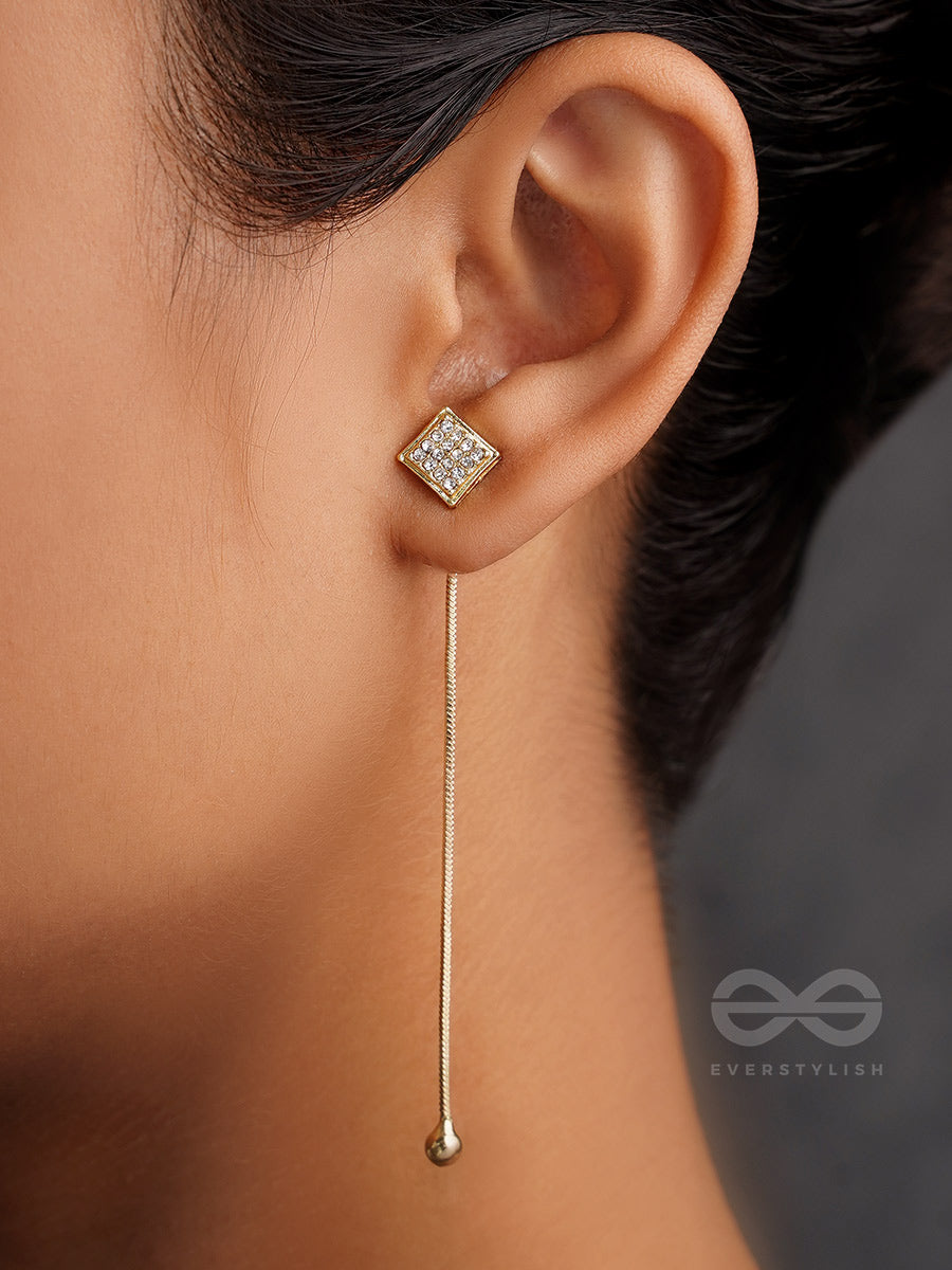 Drops Of Gold- Rhinestones Encrusted Golden Dangler Earrings