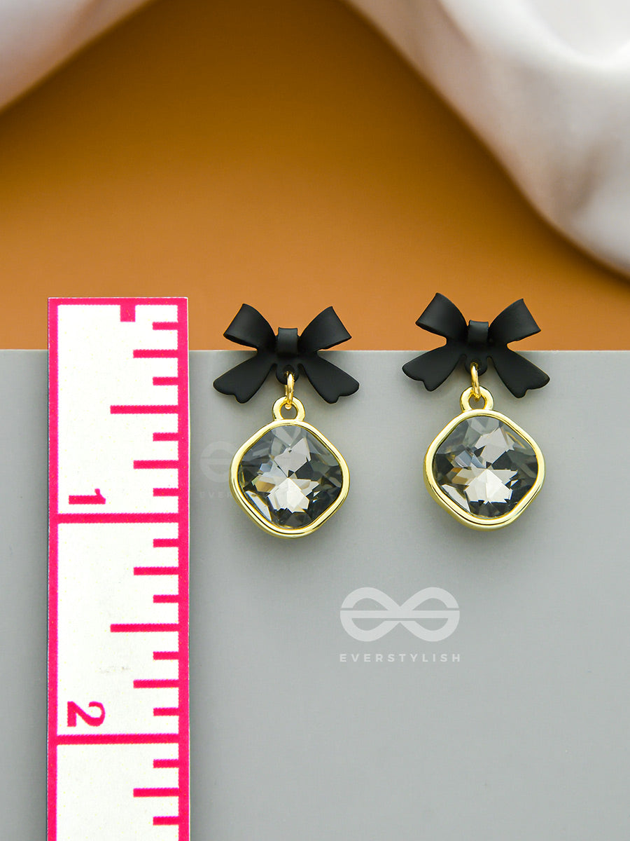 Black Magic Bows- Black And Golden Crystal Earrings