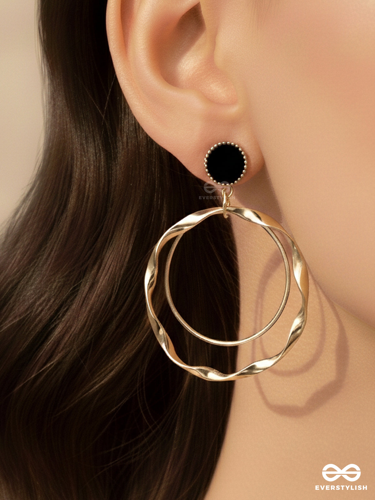 Full Circles- Black And Golden Earrings