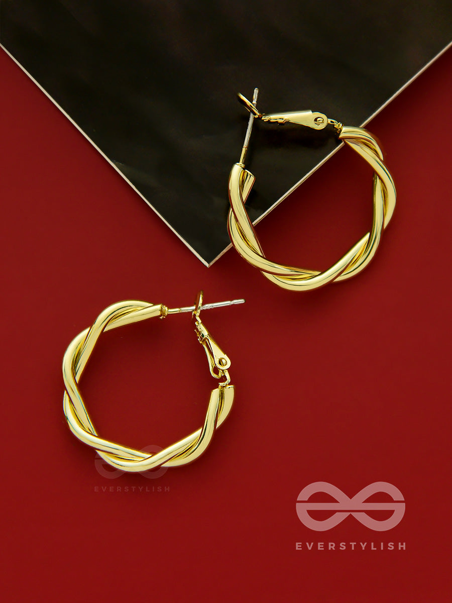 Twists And Turns- Golden Hoop Earrings